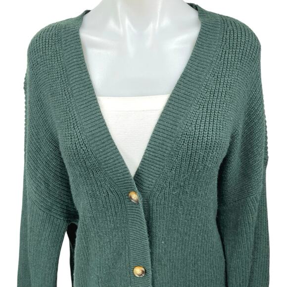 12th Tribe Green Rib Knit Long Sleeve Button Oversized Cardigan Sweater Top Sz M - Picture 3 of 5